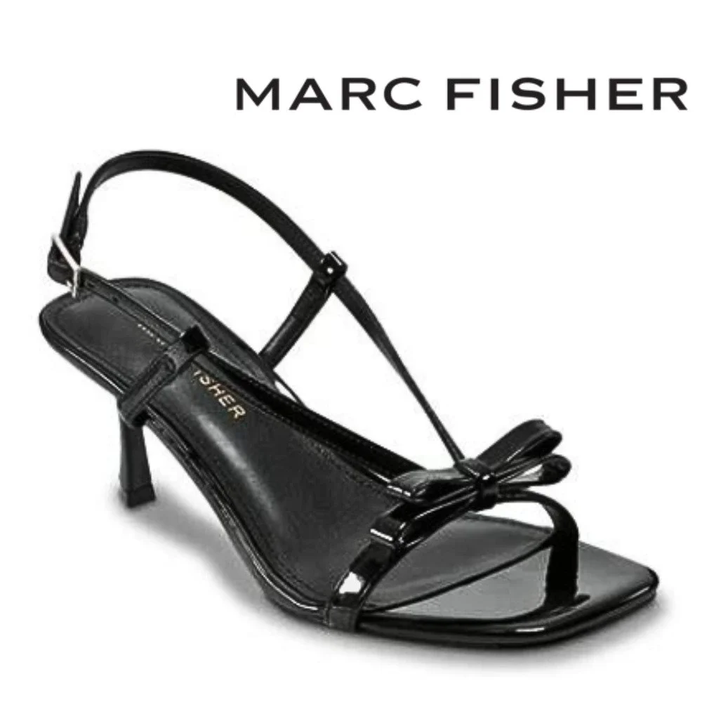 Marc Fisher, Danzy Black Patent Bow Slingback Kitten Heel Sandals Size 7